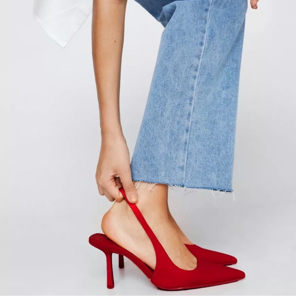 Brand new nasty gal red satin sling back heels 4.5” heel